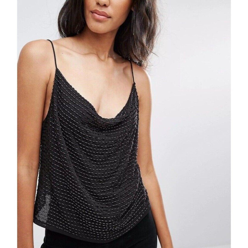 ASOS  Drape Neck Cami Top with Beading Embellishment SZ 2